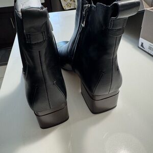 Franco Sarto Black Ankle Booties with Pointed Toe and Block Heel